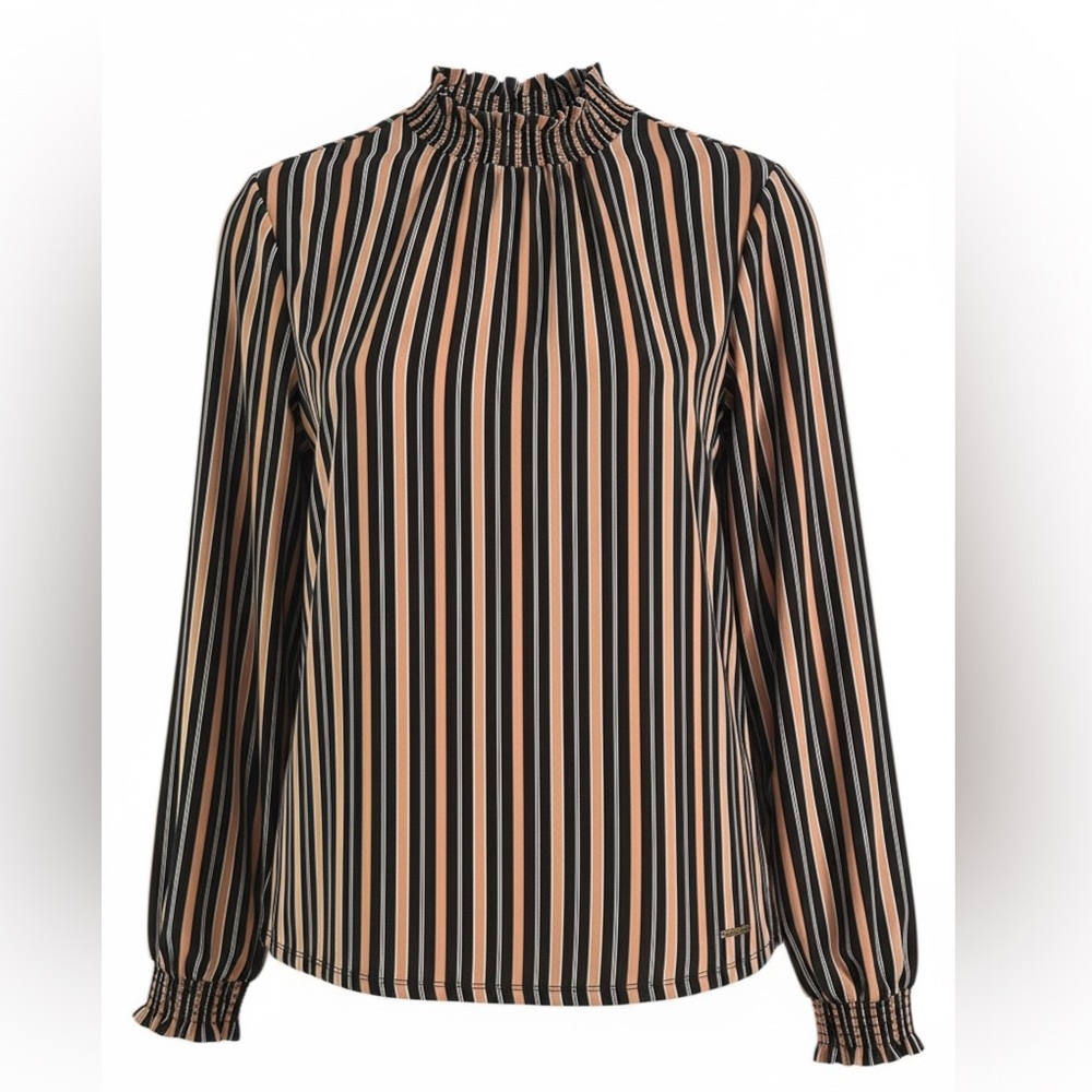Anne Klein Stylish, Stretchy Blouse with Ruffled Accents  - Size L, NWT